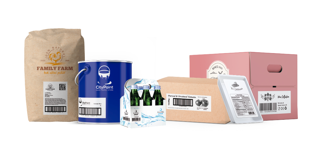Automatic, real-time labeling on secondary packaging (boxes, bags, packs)